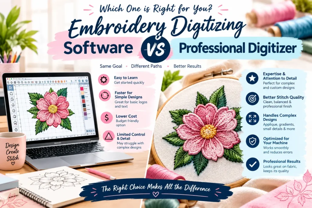 embroidery digitizing software vs professional digitizer